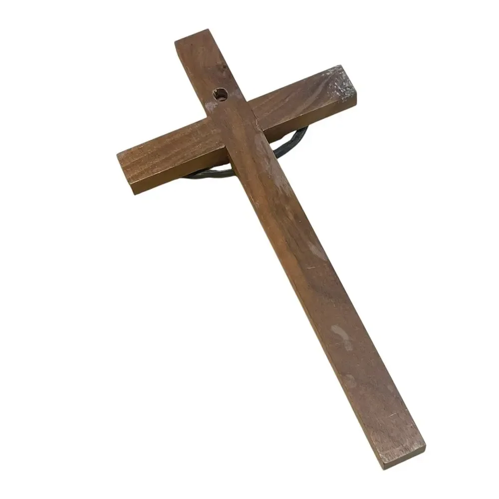 Vintage Wood Wall Crucifix Brass Corpus Jesus Cross INRI 10
